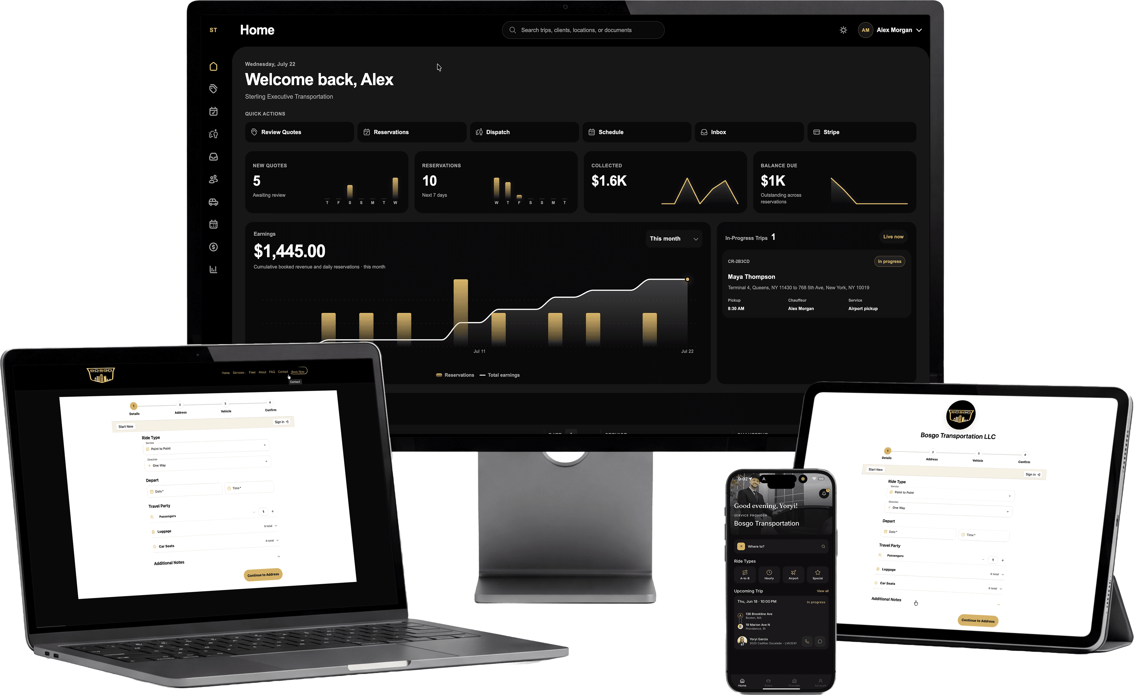 OneLimo software displayed across desktop, laptop, tablet, and phone